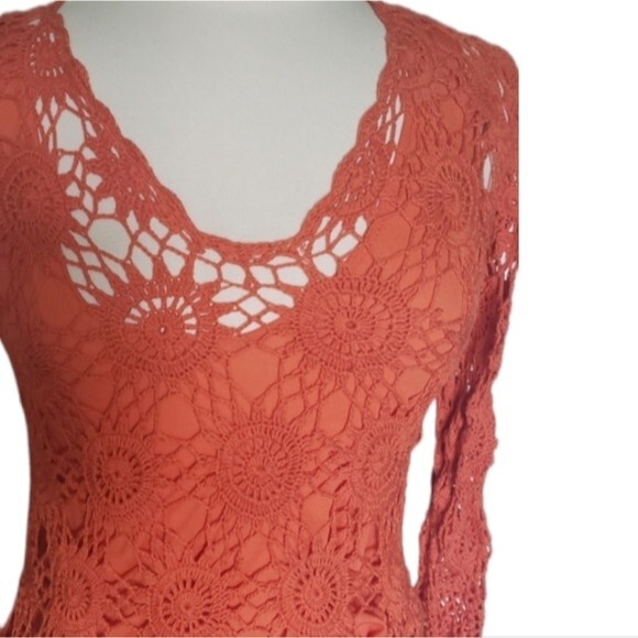 Joseph A Orange LS Crochet Top - S - Picture 5 of 14